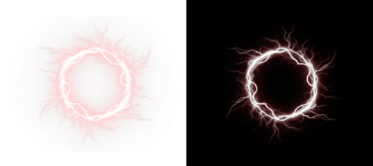 Electric Circle Energy Ring with Red and White Lightning Effects PNG Overlay on a Transparent Background