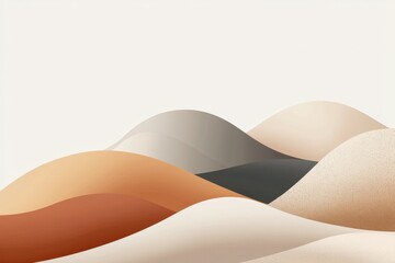 Minimalist abstract landscape with smooth curved hills in warm beige, brown, and gray tones creating calm and serene atmosphere in modern style