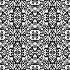 Intricate black and white floral damask pattern for classic and elegant designs, seamless pattern, royalty stock.