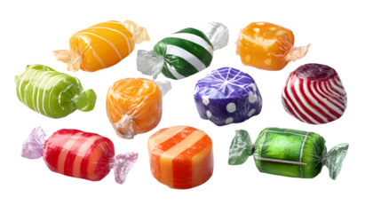 HD realistic clipart set of assorted Halloween candies in bright wrappers isolated on white background