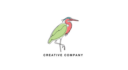 Obraz premium Vector illustration of stylized line art illustration of a heron bird with green body and red chest