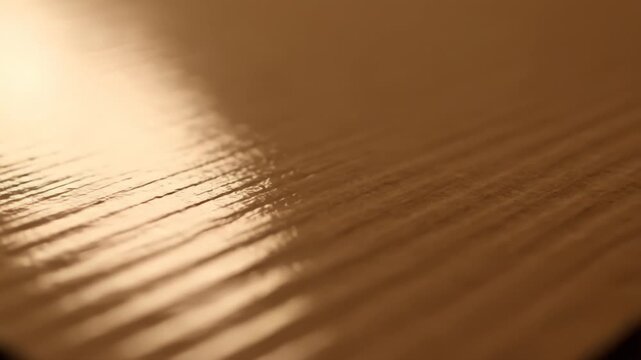 Glossy cardboard ridges under sweeping top light