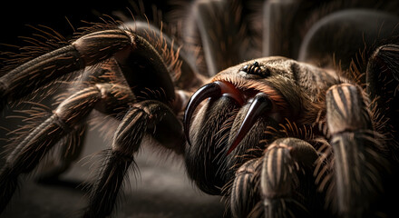 Detailed Macro Portrait of a Chilean Rose Tarantula with Sharp Fangs