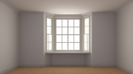 Obraz premium Minimalist empty room featuring a large window, filled with soft ambient daylight for a modern interior feel.