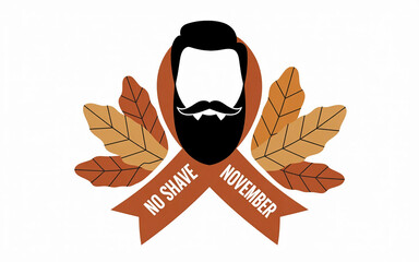 no shave november beard and mustache awareness ribbon with autumn leaves men health movember design