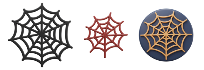 Spooky spiderweb icons in black red and orange perfect for Halloween graphics with transparent background