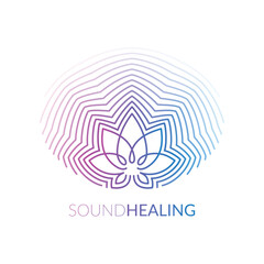Lotus flower and sound waves vector design. Mindfulness and meditation concept.