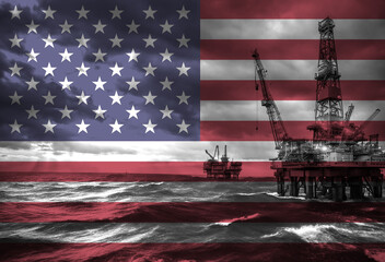 Natural Gas drilling rig with American flag overlay