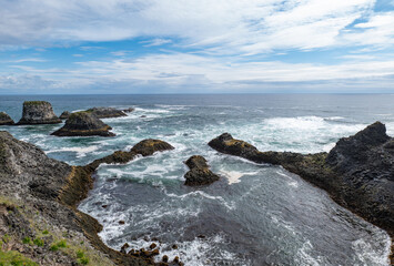 Arnarstapi basalt rocks  in atlantic ocean in Iceland