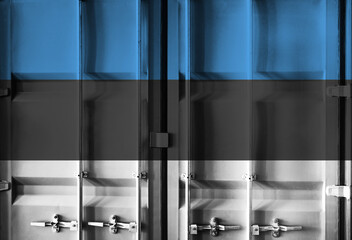 Shipping container with Estonia national flag overlay