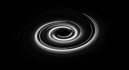 Swirling White Light Trail on Black, Abstract Vortex, Minimalist