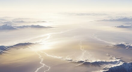 Fototapeta premium High-Altitude View of Mountain Ranges and Clouds.