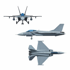 Military Jet Fighter Aircraft Set Illustrations Isolated on White Background