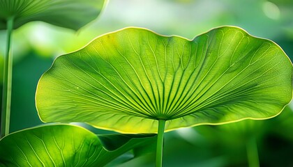 abstract lotus leaf canopy serene green botanical background with delicate veins and stems