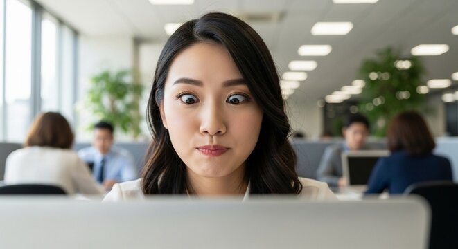 アイスブレイク：オンライン会議で場を和ませようと変顔を披露する、ユーモアのある日本人女性社員