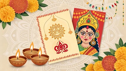 Happy Navratri, Maa Durga Face, Beautiful abstract and clear illustration in a background.