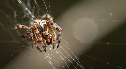 European Garden Spider (Araneus diadematus) Hanging in Web, Close Up