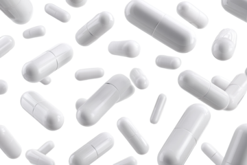 White capsules scattered on black background (1)