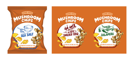 Fototapeta premium Mushroom Chips Packaging Set – Sea Salt, Smoky BBQ, Jalapeño