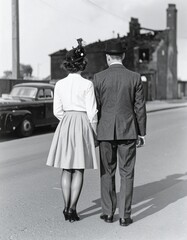 posh young couple in the 1940s in Britain, bw photo AI generated