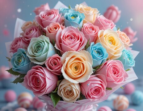 Beautiful pastel rose bouquet, a sweet gesture of love and celebration.