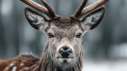 Mesmerizing gaze: A portrait of a majestic deer in the winter landscape