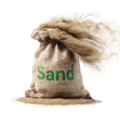 Png of sandbag bursting open, isolated on transparent background a burlap sack filled with sand is splitting open, spilling its contents everywhere