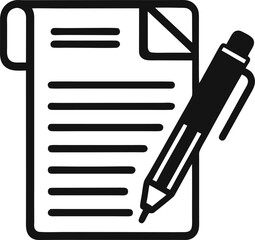 Agreement contract & pen vector line art icon black and white , white background
