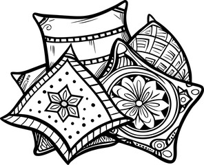 Decorative pillows vector line art icon black and white , white background