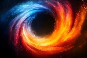 Obraz premium An abstract background with vibrant cosmic energy forms a swirling vortex of blue, red, and orange light.