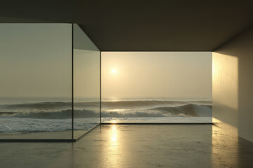 futuristic holographic window seamlessly transforms indoor space presenting captivating ultrabright seaside view