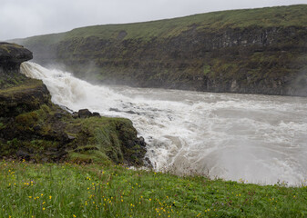 waterfall  Gullfoss and river Hvítá in Iceland