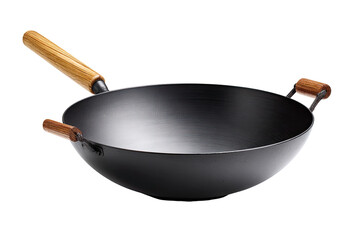 Empty black wok with wooden handles
