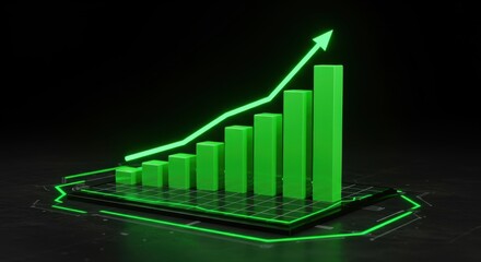 Futuristic green business growth chart symbolizing ascending financial progress and prosperity