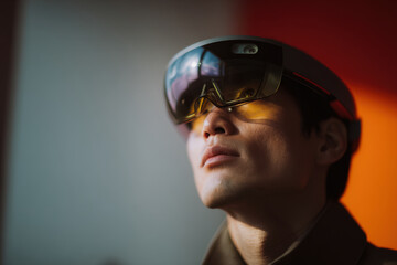 engaging scene of individual using ar glasses for language learning while displaying ultrabright smartphone screen