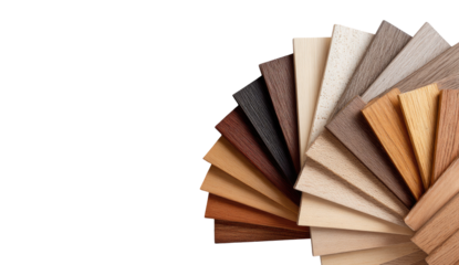 Wood and composite material samples, fanning out