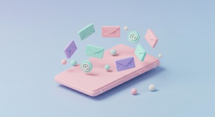 Pastel communication mobile device visualization displaying email notifications and direct messages