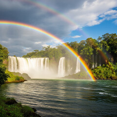 rainbow over waterfall