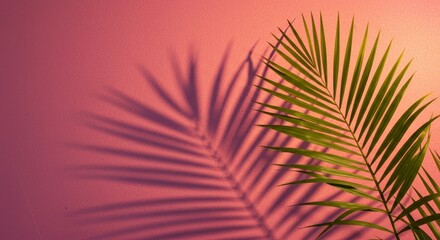 Obraz premium A Glimpse of a Palm Leaf with a Pink and Red Hue