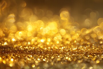 Golden glitter and shimmering bokeh lights abstract festive background