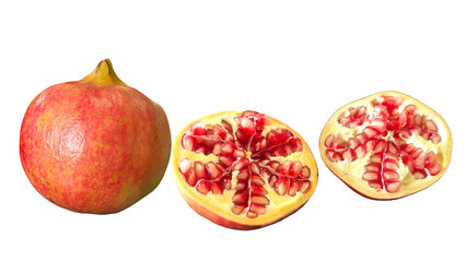 pomegranate and its half with on a white background.