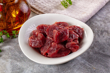 Diced raw beef meat cubes