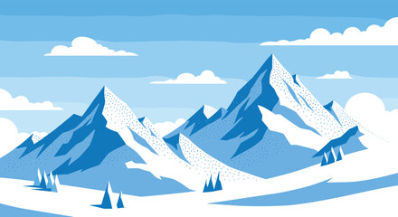 Pixel art mountain landscape with snowy peaks and wispy clouds under a bright sky