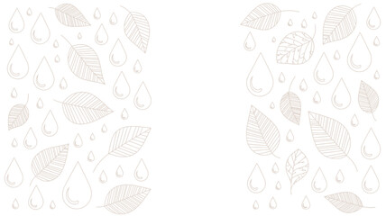 A simple background with leaves and raindrops on the sides with a white space in the middle area