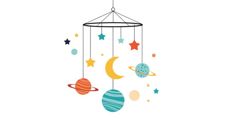 Whimsical celestial mobile featuring planets moons stars for nursery decor and playtime adventures