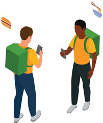 vector illustration of two delivery boy walking
