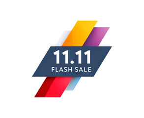 11.11 flash sale banner with colorful geometric design elements on transparent background, PNG