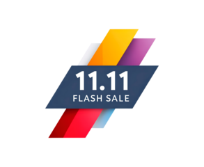 11.11 flash sale banner with colorful geometric design elements on transparent background, PNG