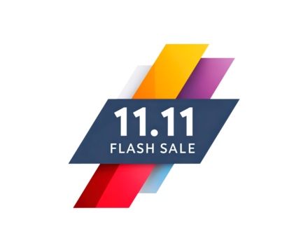 11.11 flash sale banner with colorful geometric design elements on transparent background, PNG