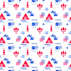 Geometric Camping Seamless Pattern Background (Tricolor Style)